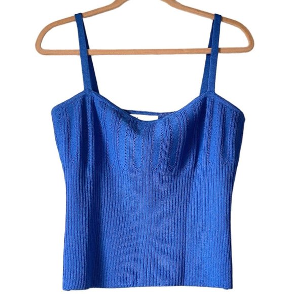 St John Blue Knit Ribbed Shell Strap Tank Top Camisole Cruise 2003 USA Womens M - Picture 1 of 12